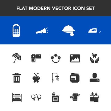 Modern, simple vector icon set with work, beauty, waiter, butterfly, infant, garbage, bath, mobile, healthy, toy, child, shower, communication, dentist, rattle, photo, camera, photography, iron icons