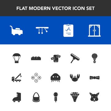 Modern, simple vector icon set with jump, technology, space, healthy, window, chat, game, mobile, mower, paint, play, alien, truck, fiction, box, parachuting, fruit, heart, home, ufo, monster icons