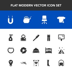 Modern, simple vector icon set with sprayer, food, chemical, chair, spray, cosmos, clothing, pesticide, shirt, style, kettle, room, science, road, watch, smart, doughnut, cake, energy, furniture icons