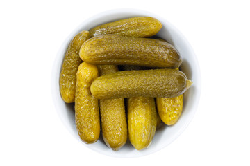 Kleine Gurken Cornichons Gemüse von oben isoliert freigestellt Freisteller