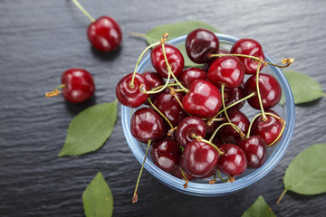 ripe sweet cherries in a plate