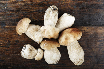 raw boletus on a wooden background