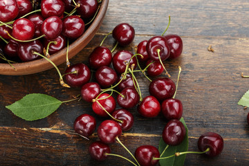 ripe cherries in a plate, organic fruit
