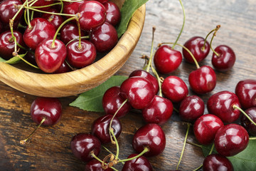 ripe cherries in a plate, organic fruit