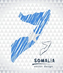 Map of Somalia with hand drawn sketch pen map inside. Vector illustration