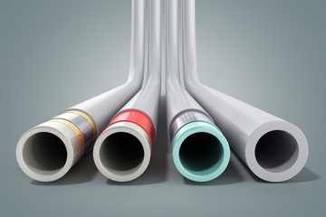 Fototapeta premium different plastic water pipes in layers 3d render on grey