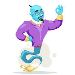 Naklejka premium Businessman arabian genie magic lamp smoke cartoon characters set wish vector illustration