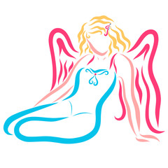 Beautiful slender winged girl, rest and sport