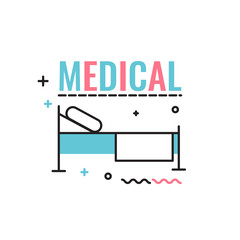 Bed in the hospital with the inscription in the style of flat. Vector icon