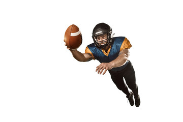 one american football player man studio isolated on white background