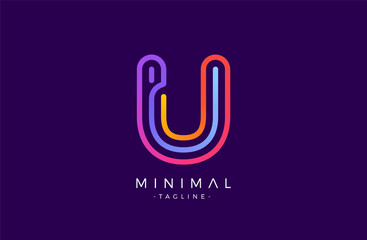 Minimal line font style U Letter Logo in colorful stroke for personal and corporate identity