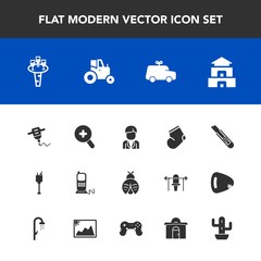 Modern, simple vector icon set with temple, stationary, asia, fashion, ice, play, farm, butterfly, communication, tractor, travel, male, child, hand, culture, bug, cutter, work, winter, lady icons