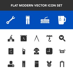 Modern, simple vector icon set with clock, hour, female, tool, phone, engineering, scan, castle, beautiful, pants, medieval, divider, minute, mobile, asian, xray, instrument, music, keyboard icons