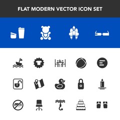 Modern, simple vector icon set with clothing, play, cup, yacht, location, pin, sail, app, cute, nautical, sailboat, teddy, sugar, food, unlock, coffee, menu, security, clothes, lock, shirt, map icons