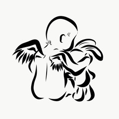 Lovely winged kid hugs his friend the hare © YuliaRafael Nazaryan