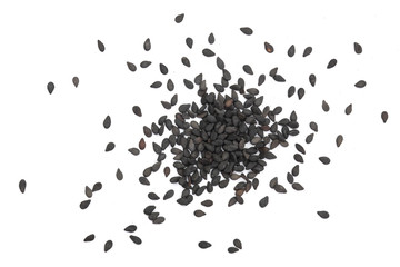 Black sesame seeds isolated on white background top view