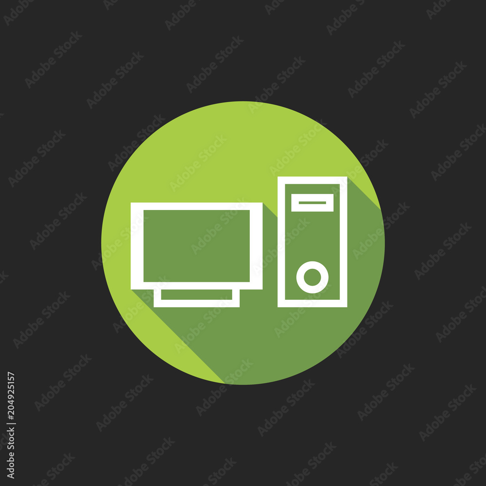Poster elegant universal white minimalistic thin line computer icon with shadows on circular color button o