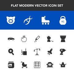 Modern, simple vector icon set with stationery, business, dentist, clinic, fruit, kilogram, pen, law, judge, healthy, justice, work, breakfast, percussion, organic, glass, leisure, move, food icons