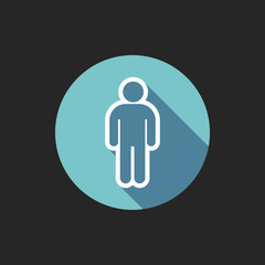 Elegant Universal White Minimalistic Thin Line Man Icon with Shadows on Circular Color Button on Black Background 