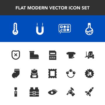 Modern, simple vector icon set with magnetic, food, car, safety, laboratory, frame, thermometer, medicine, footwear, style, clothing, photo, protection, equipment, magnet, warm, picture, shirt icons