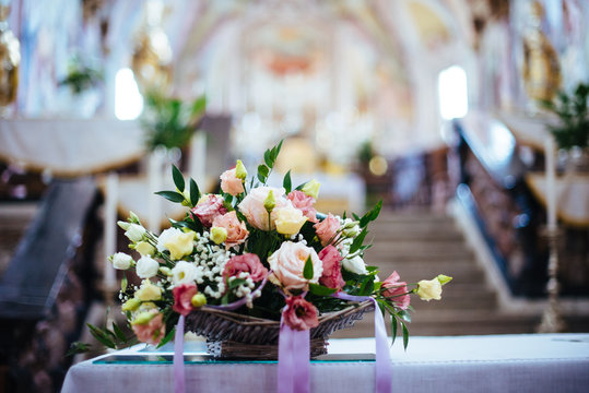 floral arrangement for the church wedding ceremony