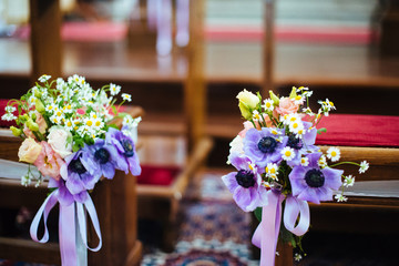 floral arrangement for the church wedding ceremony