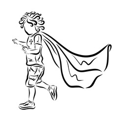 Little Curly Running Superhero in a Cloak