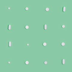 seamless pattern white pills round and oval  on a green background