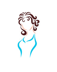 Cute curly brunette, retro fashion