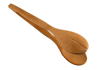 Tongs of wood for cooking on white background.