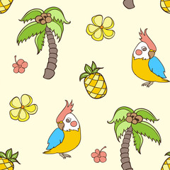 Pattern with palm tree and parrot.