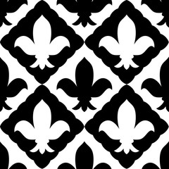 Black and white embroidered royal lily ornament seamless pattern, vector © natalyon