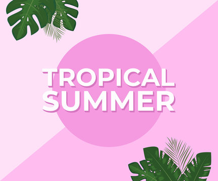 Summer background. Template with tropical leaves. Vector illustration