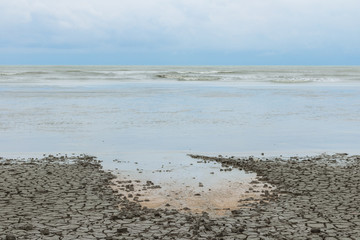 a sea with cracked clay,soil beach