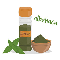 Vector basil illustration isolated in cartoon style. Spanish name. Herbs and Species Series