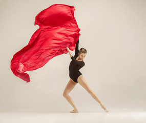 Modern ballet dancer dancing in full body on white studio background.