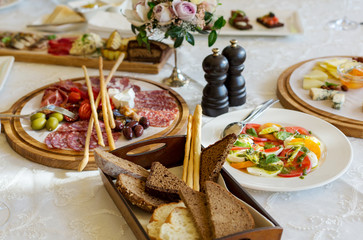 Banquet healthy food served on the table, restaurant food, delicious appetizer 