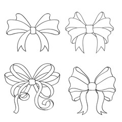 Ribbon bow set. Outline drawings of ribbon tied in knot