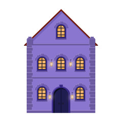 House. Flat style violet old european building