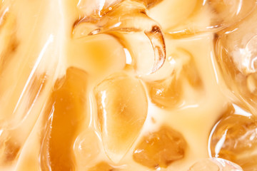 Top view of ice coffee in glass