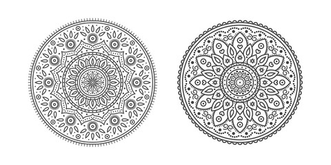 Set of High Quality Modern Decorative Oriental Black Mandala on White Background . Isolated Vector Elements