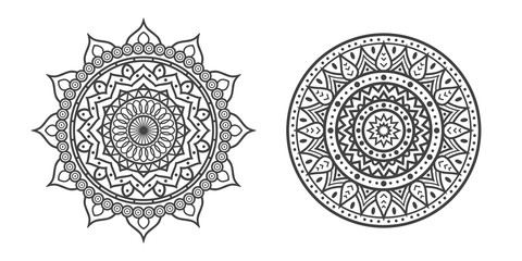 Set of High Quality Modern Decorative Oriental Black Mandala on White Background . Isolated Vector Elements