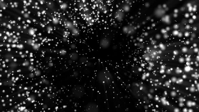 white round particles move slowly against a black background. computer graphics