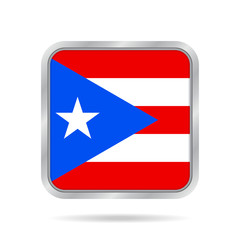 Flag of Puerto Rico. Metallic gray square button.