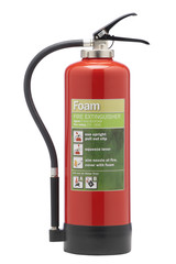 RED FOAM FIRE EXTINGUISHER ISOLATED ON WHITE BACKGROUND