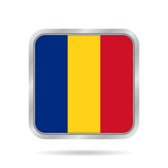 Fototapeta premium Flag of Romania. Metallic gray square button.