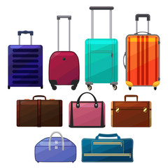 Set of Suitcases in Cartoon Style