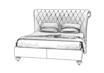 sketch of a bed with pillows vector