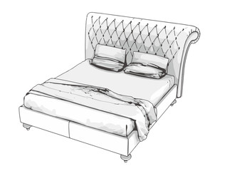 sketch of a bed with pillows vector