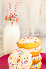 Cake Donuts With Glass Jar of Milk
